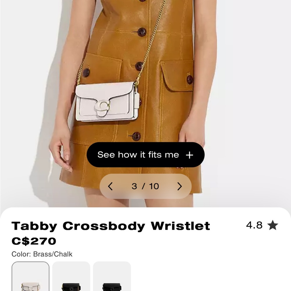 Coach Polished Pebble Leather Wristlet in Brass and White